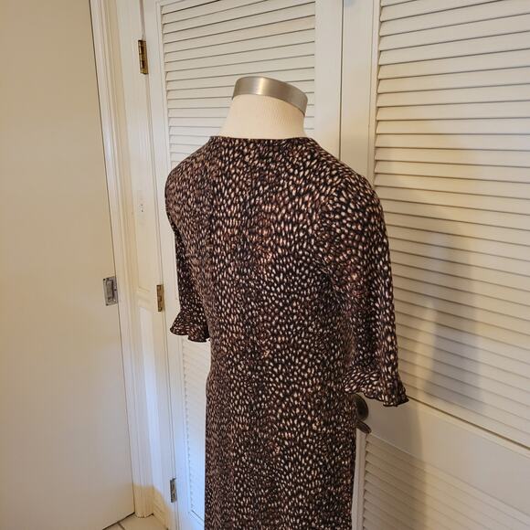 Leopard Print Faux Wrap Midi Dress V Neck New York & Company XS Stretchy - Picture 5 of 7